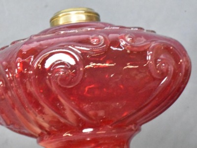Princess Feather EAPG ruby red oil lamp with clear base - 5