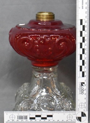 Princess Feather EAPG ruby red oil lamp with clear base - 10