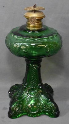 Princess Feather EAPG emerald green oil lamp - 4