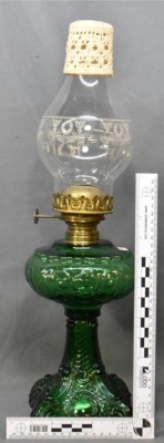 Princess Feather EAPG emerald green oil lamp - 12