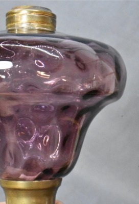 Purple Amethyst inverted thumbprint oil lamp on brass column and marble base - 2