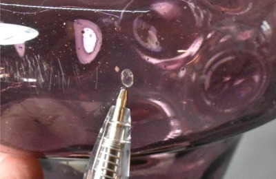 Purple Amethyst inverted thumbprint oil lamp on brass column and marble base - 8