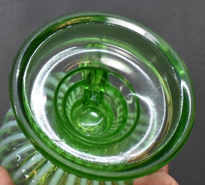 (2) Sheldon Swirl Green Opalescent finger lamps on pedestals - 13
