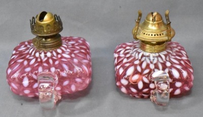 (2) Hobbs Snowflake Cranberry Opalescent finger lamps - 3