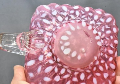 (2) Hobbs Snowflake Cranberry Opalescent finger lamps - 8