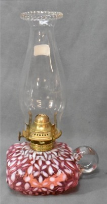 (2) Hobbs Snowflake Cranberry Opalescent finger lamps - 10