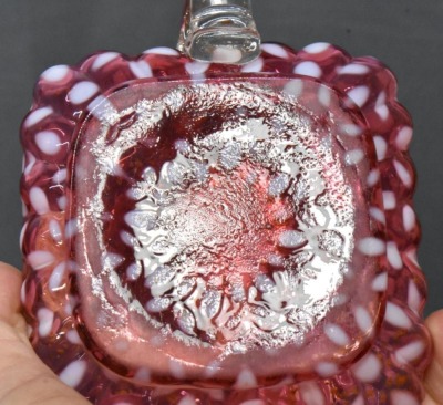 (2) Hobbs Snowflake Cranberry Opalescent finger lamps - 12