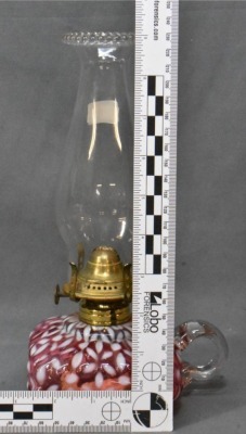 (2) Hobbs Snowflake Cranberry Opalescent finger lamps - 13