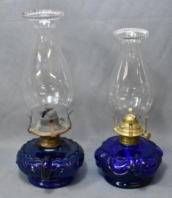 (2) Cobalt blue finger oil lamps: Princess Feather and Coolidge Drage - 2