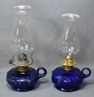 (2) Cobalt blue finger oil lamps: Princess Feather and Coolidge Drage - 3
