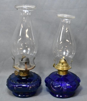 (2) Cobalt blue finger oil lamps: Princess Feather and Coolidge Drage - 4