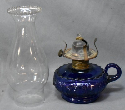 (2) Cobalt blue finger oil lamps: Princess Feather and Coolidge Drage - 5