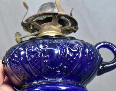 (2) Cobalt blue finger oil lamps: Princess Feather and Coolidge Drage - 6