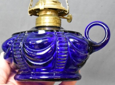 (2) Cobalt blue finger oil lamps: Princess Feather and Coolidge Drage - 11