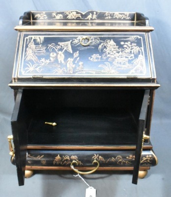 Decorative Oriental Chinoiserie Bombe-style black lacquer jewelry box - 3