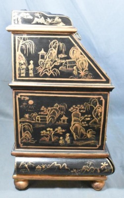 Decorative Oriental Chinoiserie Bombe-style black lacquer jewelry box - 4