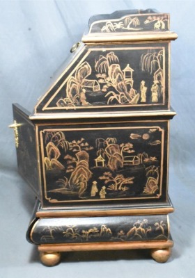Decorative Oriental Chinoiserie Bombe-style black lacquer jewelry box - 6
