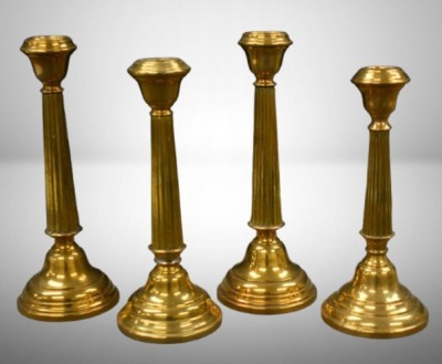 (2) Pair of brass candlesticks, 8" and 9"
