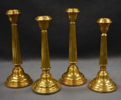 (2) Pair of brass candlesticks, 8" and 9" - 8