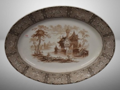 Ironstone brown transferware platter, brown