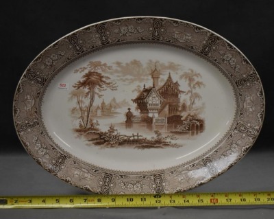 Ironstone brown transferware platter, brown - 5