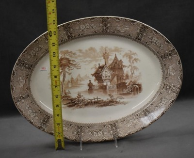 Ironstone brown transferware platter, brown - 6