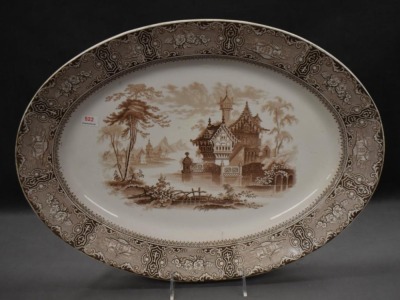 Ironstone brown transferware platter, brown - 7