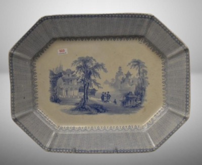 E. Challinor Nanking pattern Transfer Ironstone platter, blue