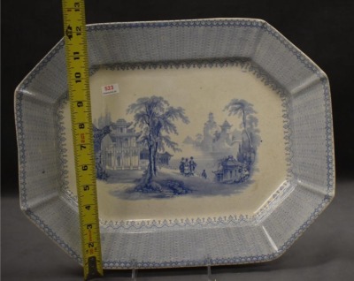 E. Challinor Nanking pattern Transfer Ironstone platter, blue - 7