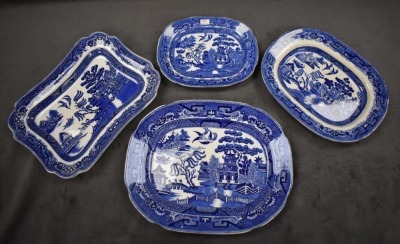 (4) Staffordshire Blue Willow platters - 11