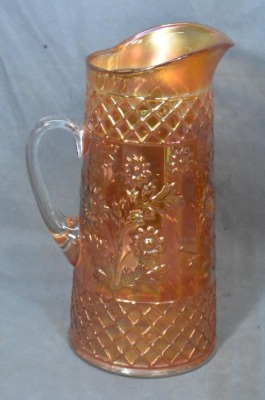 Dugan Carnival Glass Daisy Lattice 9 pc. water set, marigold - 2
