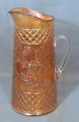 Dugan Carnival Glass Daisy Lattice 9 pc. water set, marigold - 4