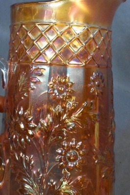 Dugan Carnival Glass Daisy Lattice 9 pc. water set, marigold - 6