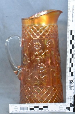 Dugan Carnival Glass Daisy Lattice 9 pc. water set, marigold - 8