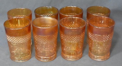 Dugan Carnival Glass Daisy Lattice 9 pc. water set, marigold - 9