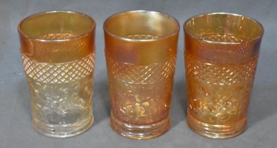 Dugan Carnival Glass Daisy Lattice 9 pc. water set, marigold - 10