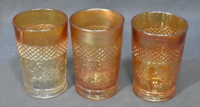 Dugan Carnival Glass Daisy Lattice 9 pc. water set, marigold - 11