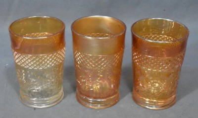 Dugan Carnival Glass Daisy Lattice 9 pc. water set, marigold - 12