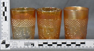 Dugan Carnival Glass Daisy Lattice 9 pc. water set, marigold - 14