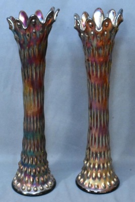 (2) Fenton Carnival Glass Rustic 16.5" vases, amethyst - 2