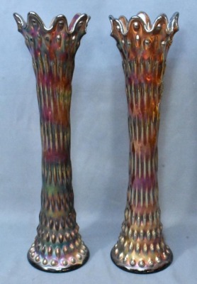 (2) Fenton Carnival Glass Rustic 16.5" vases, amethyst - 3