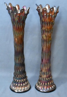 (2) Fenton Carnival Glass Rustic 16.5" vases, amethyst - 4