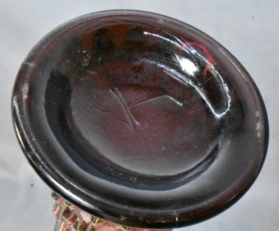 (2) Fenton Carnival Glass Rustic 16.5" vases, amethyst - 7