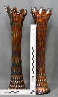 (2) Fenton Carnival Glass Rustic 16.5" vases, amethyst - 8