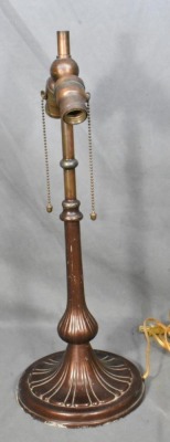 Mrkd. Handel 21" tall table lamp w/ leaded glass shade, earth tones - 6
