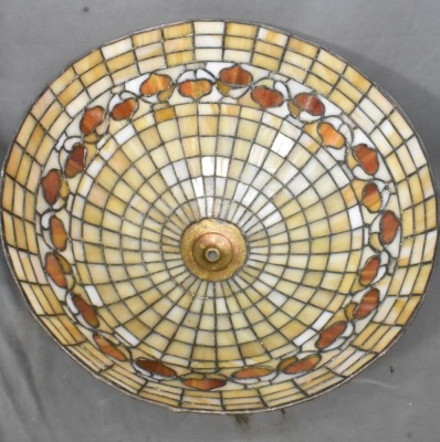 Mrkd. Handel 21" tall table lamp w/ leaded glass shade, earth tones - 10