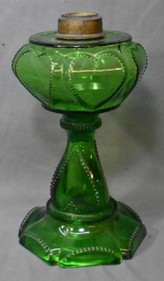 (3) Queen Heart kerosene lamp stands, green - 13