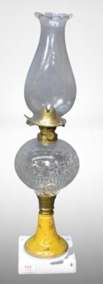 Petal and Rib "Sponged" Glass Oil Lamp.
