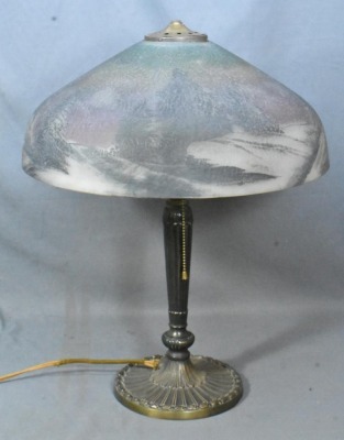 Mrkd PLB and G Co. (1808) 20" tall table lamp w/ reverse painted scenic shade - 2