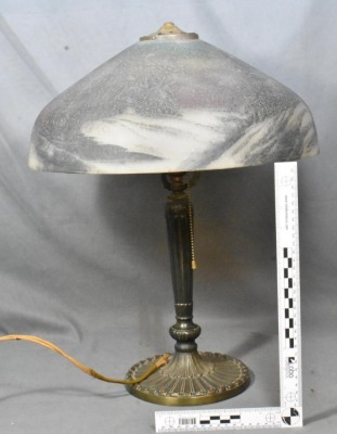 Mrkd PLB and G Co. (1808) 20" tall table lamp w/ reverse painted scenic shade - 12
